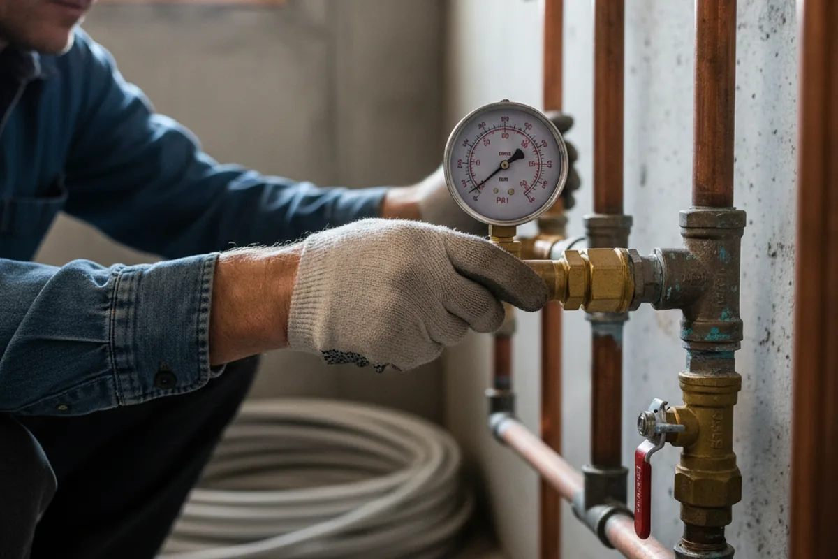 Pressure testing a repaired line during Water Line Repair in Cranesville